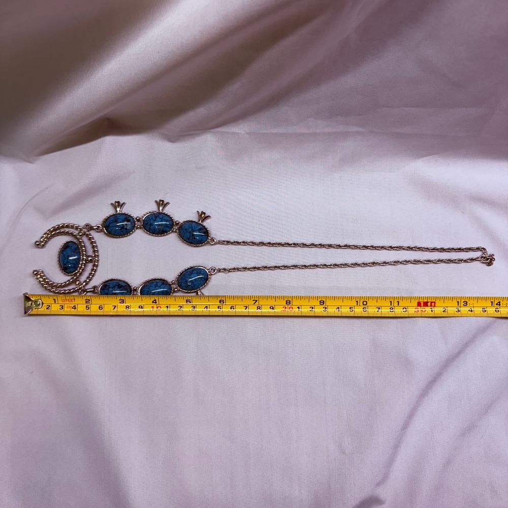 Squash Blossom Necklace Womens OS Blue Good Mock Turquoise Naja Boho - Picture 6 of 7